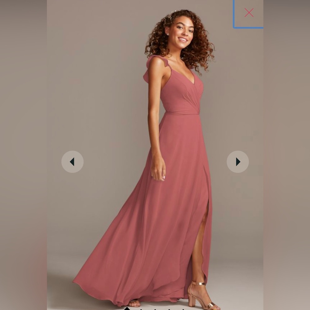 David’s Bridal ruffle spaghetti strap chiffon bridesmaid dress (Sedona)